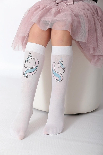 Unicorn Çocuk Dizaltı Çorap Beyaz Daymod D2242019