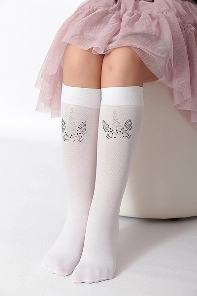 Unicorn Taşlı Çocuk Dizaltı Çorap Beyaz Daymod D2242006