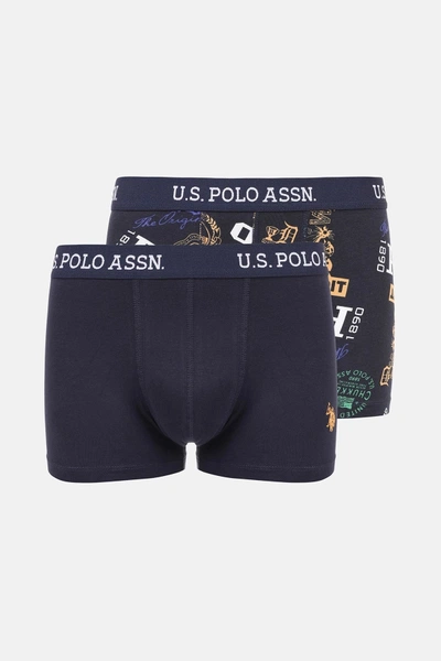 U.s. Polo Assn Erkek 2li Düz Lacivert ve Baskılı Boxer 80476