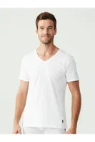 U.S. Polo Assn. Erkek Battal Siyah 2Li V Yaka T-shirt 90001 Beyaz görsel 4