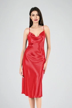 Ahu Lingerie Uzun Gecelik Degaje Kırmızı Saten Ahu Lingerie 7741