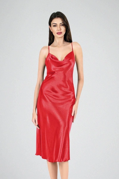 Uzun Gecelik Degaje Kırmızı Saten Ahu Lingerie 7741