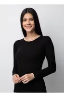 Uzun Kollu Bisiklet Yaka Kadın Body Donex 3225 Siyah