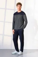 Uzun Kollu Cepli Gri Lacivert Erkek Pijama Takımı Doreanse 25K4532 Gri