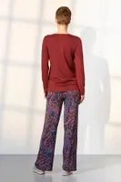 Uzun Kollu Kırmızı Desenli Kadın Pijama Takımı Doreanse 25K4035 detay görünüm