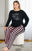 Uzun Kollu Lacivert Büyük Beden Viskon Pijama Takımı Lady 11382 Lady 11382 Lacivert