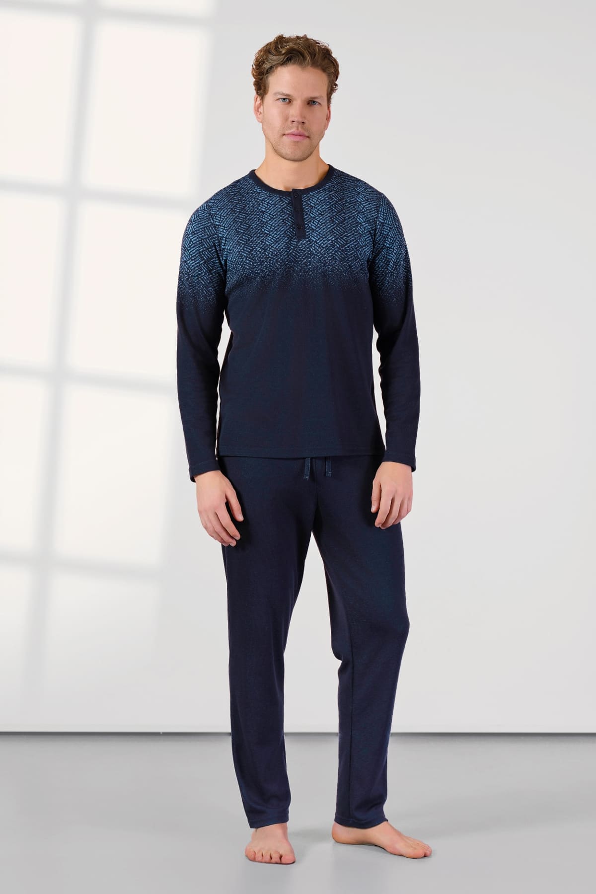 Uzun Kollu Lacivert Düğmeli Erkek Pijama Takımı Doreanse 25K4534