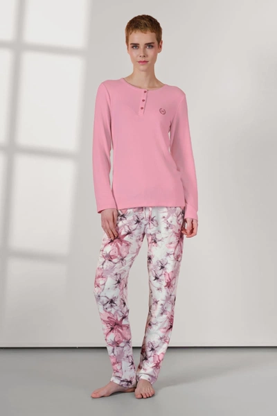Uzun Kollu Pembe Çiçek Desenli Kadın Pijama Takımı Doreanse 25K4032