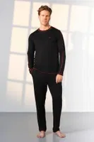Uzun Kollu Siyah Kırmızı Erkek T-Shirt Pijama Takımı Doreanse 25K4540 Siyah