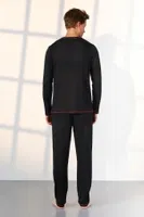 Uzun Kollu Siyah Kırmızı Erkek T-Shirt Pijama Takımı Doreanse 25K4540 Siyah detay görünüm