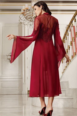 İmaj Uzun Sabahlıklı Mini Gecelik 2li Çeyizlik Saten Set İmaj 4201 - Alternatif Görünüm