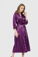 Uzun Saten Sabahlık Ahu Lingerie 7472 Mor detay görünüm