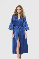Uzun Saten Sabahlık Ahu Lingerie 7472 Lacivert