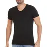 V-Yaka Kısa Kollu Erkek Siyah Bambu T-Shirt Yıldız 481
