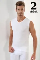 V Yaka Ribana Beyaz Kolsuz Atlet 2'li Paket Arma Yıldız 1115 - 2 ADET Beyaz