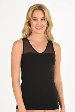 Özkan V Yaka Tül Detaylı Pamuklu Modal Kalın Askılı Kadın Atlet Özkan 26531 