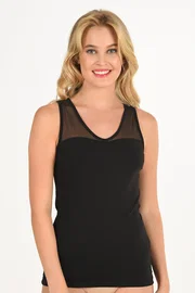 Özkan V Yaka Tül Detaylı Pamuklu Modal Kalın Askılı Kadın Atlet Özkan 26531 