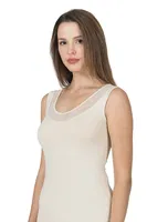 V Yaka Tüllü Modal Pamuklu Kalın Askılı Kadın Atlet Özkan 22848  Ten görsel 4