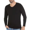 V-Yaka Uzun Kollu Erkek Siyah Bambu T-Shirt Yıldız 486