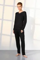 Viskon Siyah Dantel Yaka Kadın Pijama Takımı Doreanse 25K4036