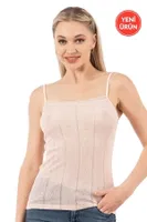 Viskon Transferli Ribana Esnek İp Askılı Örme Kadın Atlet Özkan 27106  Somon görsel 13
