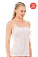 Viskon Transferli Ribana Esnek İp Askılı Örme Kadın Atlet Özkan 27106  Ekru görsel 9