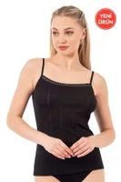 Viskon Transferli Ribana Esnek İp Askılı Örme Kadın Atlet Özkan 27106  Siyah görsel 5