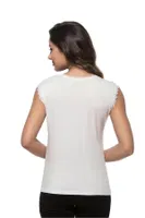 Viskon Yakası Dantelli Premium Sıfır Kol Örme Kadın Bluz Özkan 7365  Beyaz görsel 9