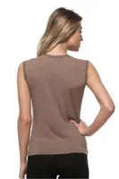 Viskon Yakası Dantelli Premium Sıfır Kol Örme Kadın Bluz Özkan 7365  Kahverengi görsel 4