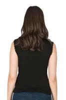 Viskon Yakası Dantelli Premium Sıfır Kol Örme Kadın Bluz Özkan 7365  Siyah görsel 5