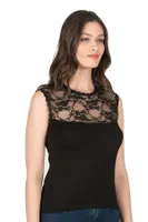 Viskon Yakası Dantelli Premium Sıfır Kol Örme Kadın Bluz Özkan 7365  Siyah farklı açı