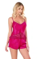 Vişne Saten Babydoll Şort Takımı Ahu Primoda 9116 Fuşya detay görünüm