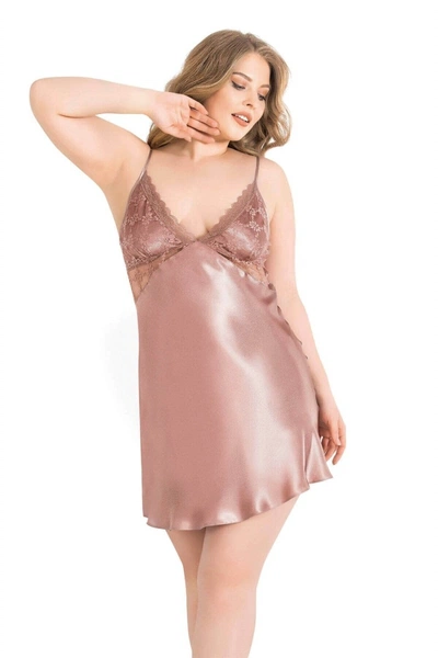 Vizon Büyük Beden Kısa Saten Gecelik Primoda Ahu Lingerie 2061