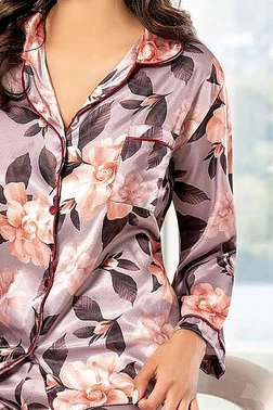 XSES Vizon Gömlek Yaka Çiçekli Saten Empirme Pijama Çeyiz Seti XSES 2000 - Alternatif Görünüm