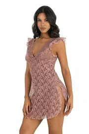 Ahu Lingerie Vizon Kısa Yanları Açık Tül Gecelik Ahu Primoda 4205