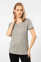 Kısa Kollu Bisiklet Yaka Gri Kadın Tshirt Wtshirt London Gri