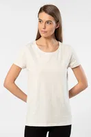 Kısa Kollu Bisiklet Yaka Wtshirt London Kadın Tshirt Krem