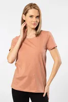 Pamuklu Bisiklet Yaka Wtshirt London Kadın Tshirt Somon
