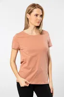 Pamuklu Bisiklet Yaka Wtshirt London Kadın Tshirt Somon detay görünüm