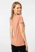Pamuklu Bisiklet Yaka Wtshirt London Kadın Tshirt Somon farklı açı