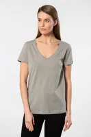 Gri Pamuklu Düz Kesim Wtshirt Milano Kısa Kollu Kadın Tshirt Gri detay görünüm