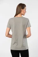 Gri Pamuklu Düz Kesim Wtshirt Milano Kısa Kollu Kadın Tshirt Gri farklı açı
