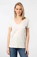Kısa Kollu Pamuklu Derin V Yaka Wtshirt Milano Tshirt Krem detay görünüm