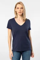 Lacivert Derin V Yaka Kadın Tshirt Wtshirt Milano Lacivert detay görünüm