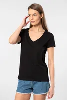 Pamuklu Derin V Yaka Kadın Tshirt Wtshirt Milano Wtshirt Siyah detay görünüm