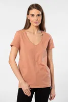Düz Kesim Pamuklu Wtshirt Milano Kadın Tshirt Somon