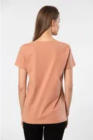 Düz Kesim Pamuklu Wtshirt Milano Kadın Tshirt Somon farklı açı