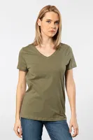Wtshirt Venice V Yaka Pamuklu Kadın Tshirt Haki
