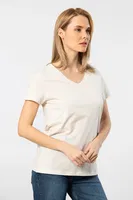 Pamuklu Wtshirt Venice Kısa Kollu V Yaka Kadın Tshirt Krem detay görünüm