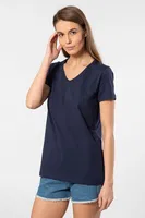 Lacivert Kısa Kollu V Yaka Wtshirt Venice Kadın Tshirt Lacivert